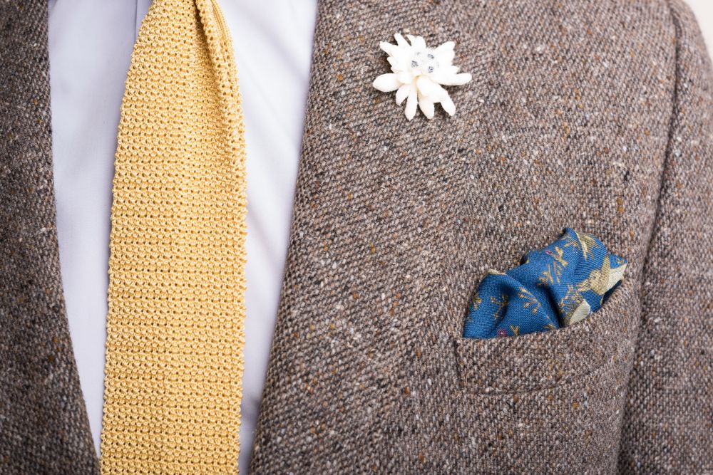 Pale Green Rabbits on Mid Blue Silk Wool Pocket Square - Fort Belvedere