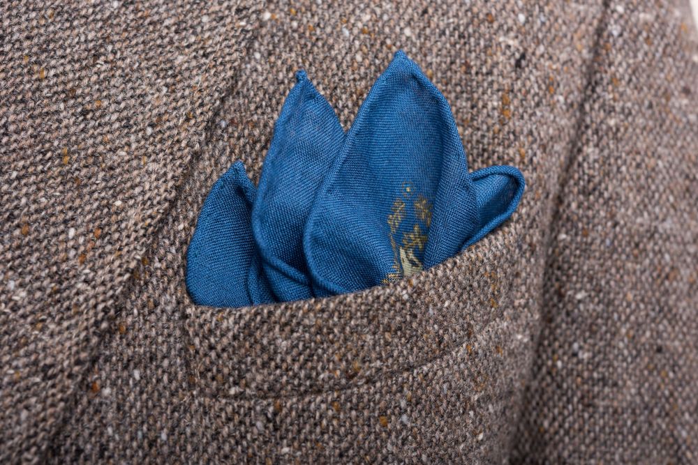 Pale Green Rabbits on Mid Blue Silk Wool Pocket Square - Fort Belvedere