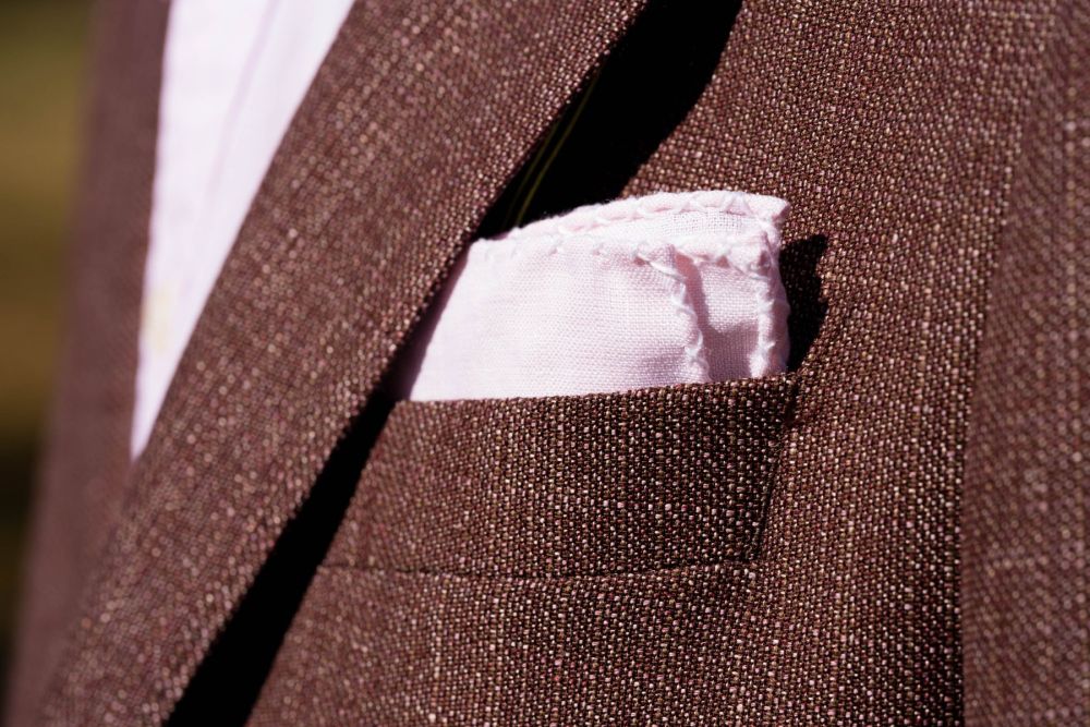 Pale Pink Linen Pocket Square with handrolled white X-stitch edges - Fort Belvedere