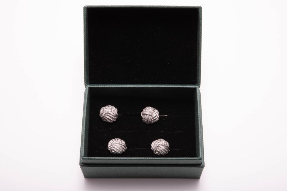 Platinum Evening Shirt Studs with Monkey Fist Knots in Sterling Silver in gift box by Fort Belvedere
