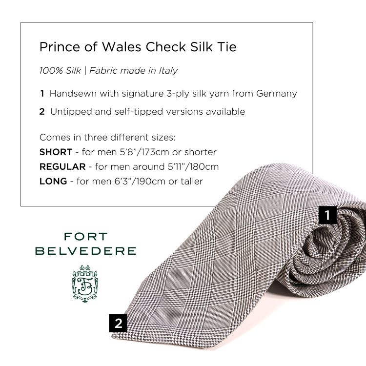 Prince of Wales Check Silk Tie in Black & White - Fort Belvedere