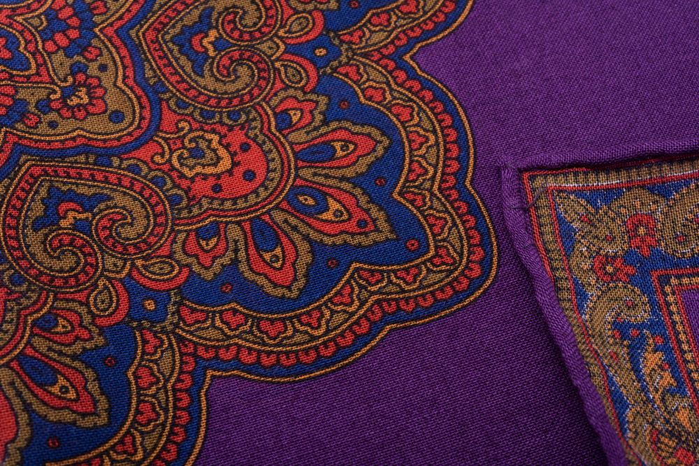 Purple, Orange, Green, Blue Silk Wool Pocket Square - Fort Belvedere