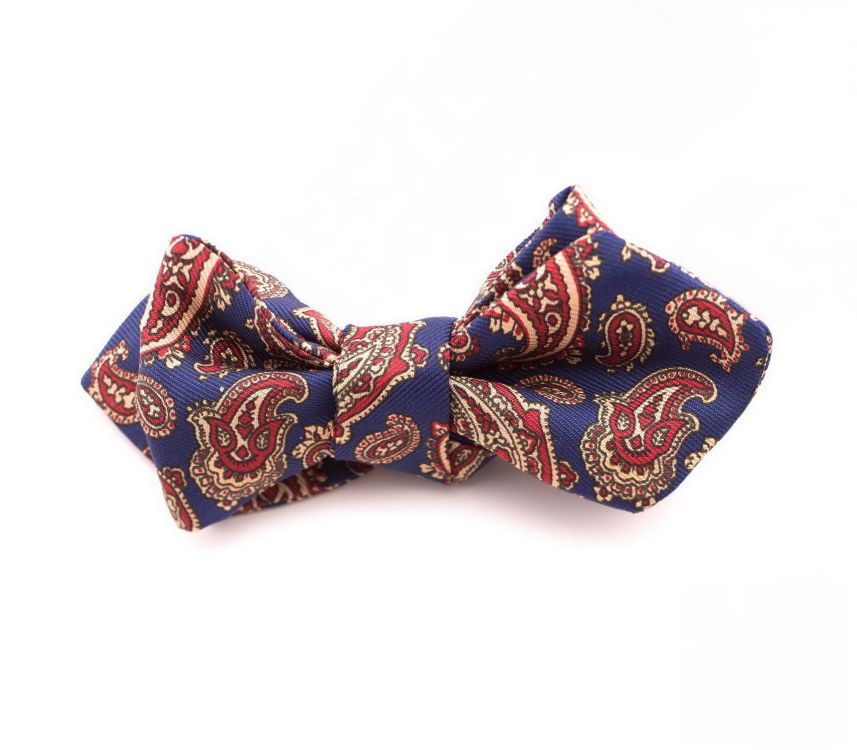 Madder Bow Tie with blue paisley Pointed Ends - Handmade by Fort Belvedere