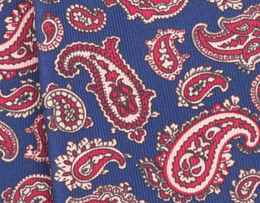Real Ancient Madder Silk Tie in Blue with Reg & Buff Paisley Handmade by Fort Belvedere