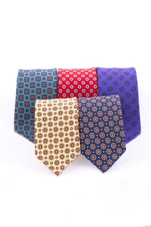 Selection of Madder Silk Ties with Micropattern & Hand Rolled Edges - Fort Belvedere