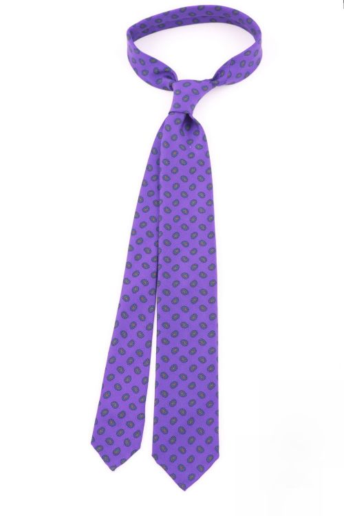 Real Ancient Madder Silk Tie in Purple with Mini Paisley Pattern by Fort Belvedere