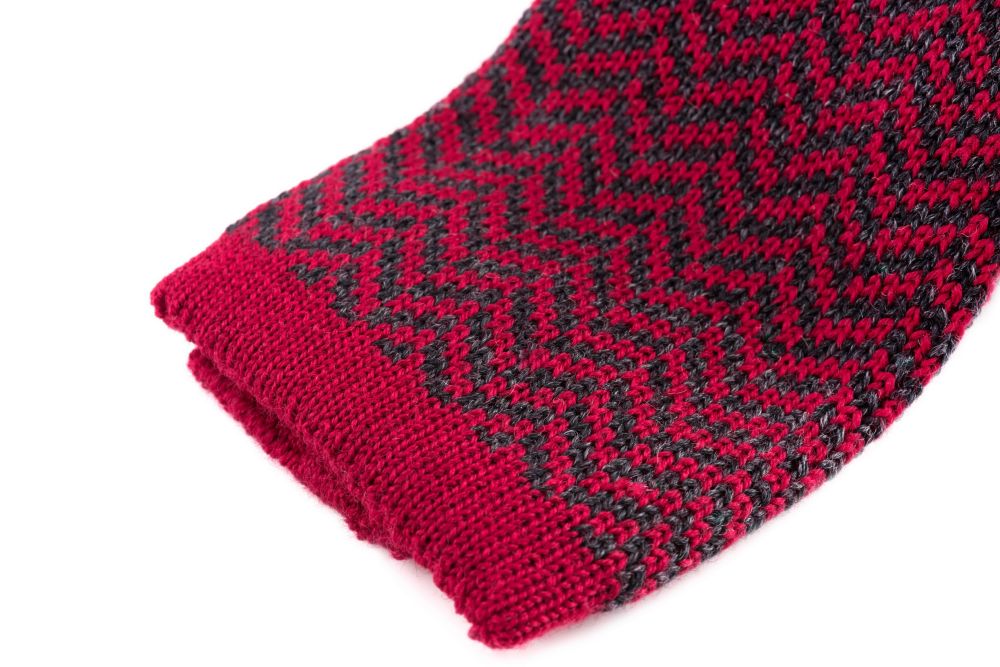 back details Knit Tie in Red - Grey Wool Herringbone