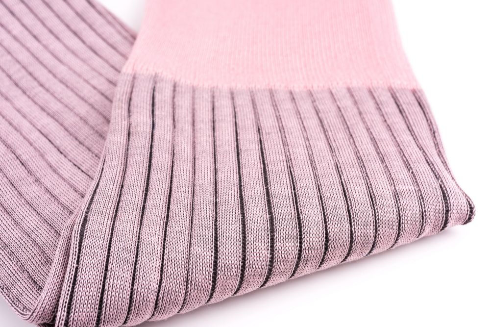 Pink and Grey Shadow Stripe Ribbed Socks Fil d'Ecosse Cotton - Fort Belvedere