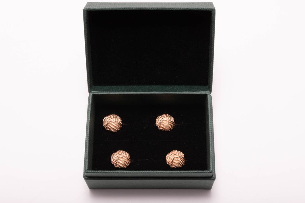 Rose Gold Shirt Studs Monkey Fist Sterling Silver 925 - Fort Belvedere in gift box