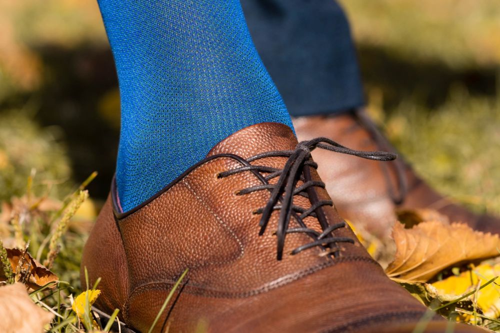 Royal Blue & Malachite Green Two Tone Solid Oxford Socks Fil d'Ecosse Cotton - Fort Belvedere
