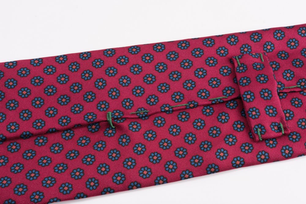 Ruby Red Blue & Orange Macclesfield Neats Ancient Madder Silk Tie Handprinted in England - Fort Belvedere