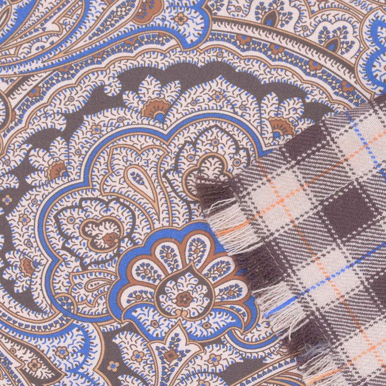Double Sided Scarf Silk Wool Paisley Plaid Fort Belvedere