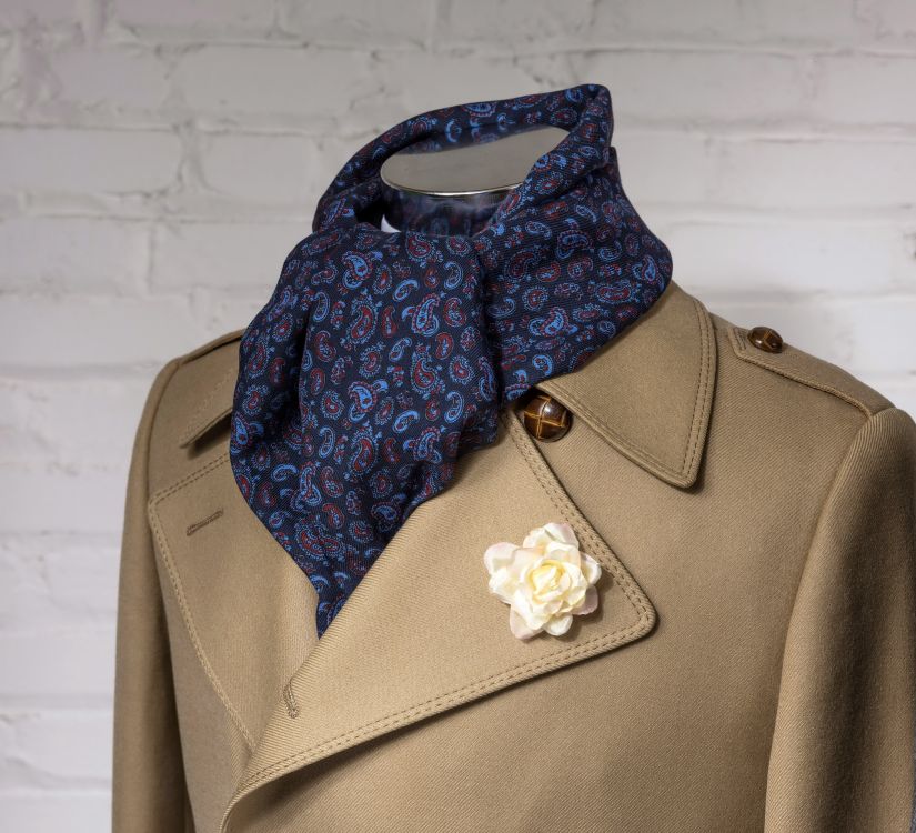 Scarves Double Sided Wool Silk with Navy Blue & Red Silk Wool Polka Dots & Paisley by Fort Belvedere