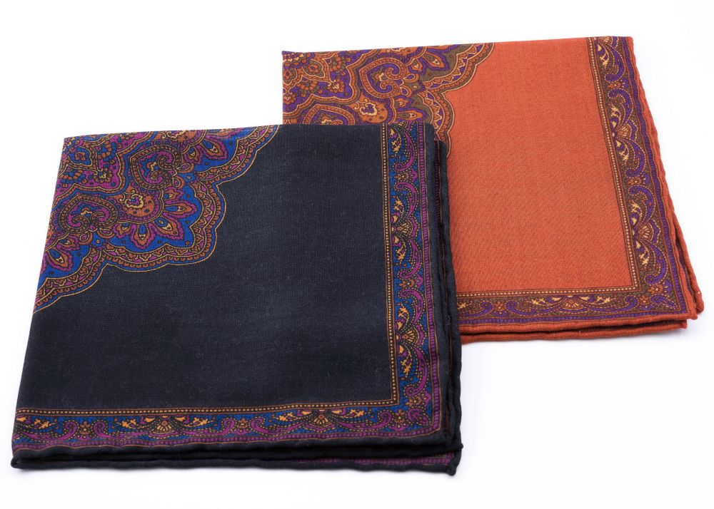 Selection of Silk-Wool Pocket Square with Paisley Motifs by Fort Belvedere