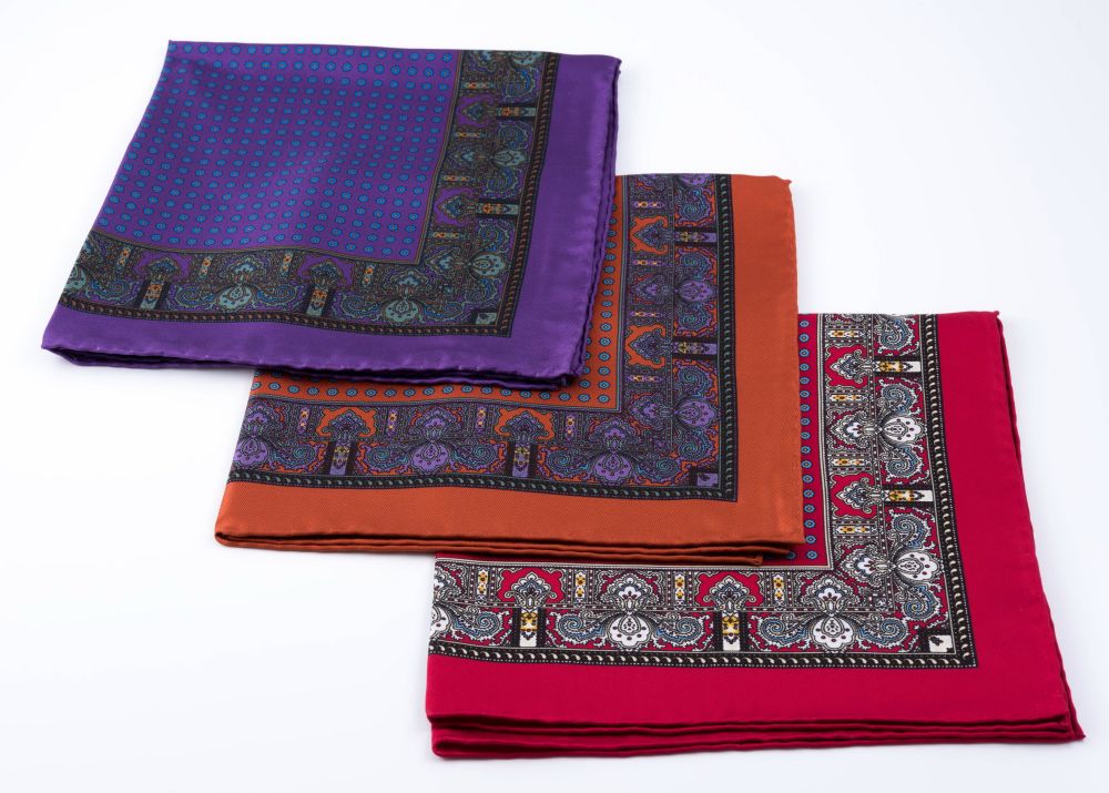 Selection of Silk Pocket Square with Dotted Motifs & Paisley Fort Belvedere