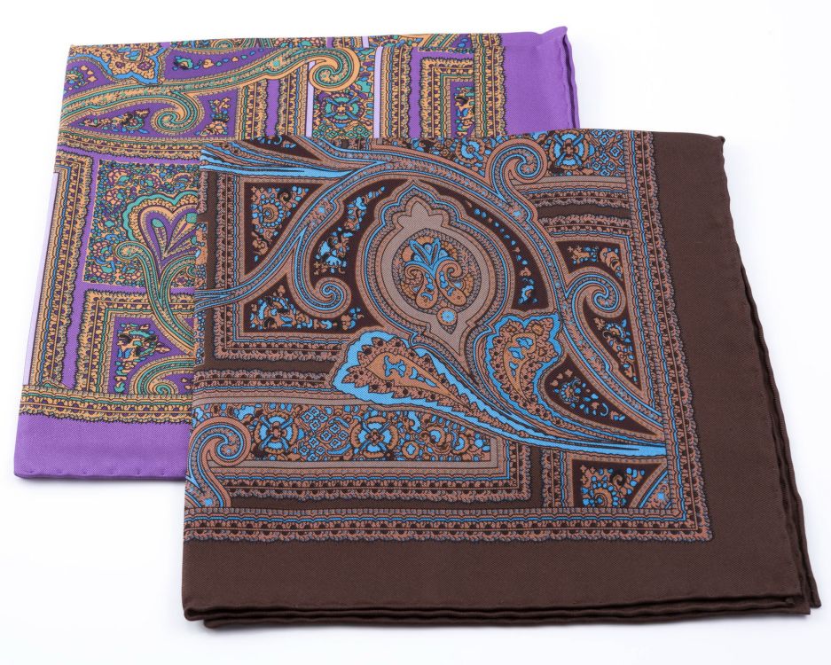 Brown and Purple Silk Pocket Square