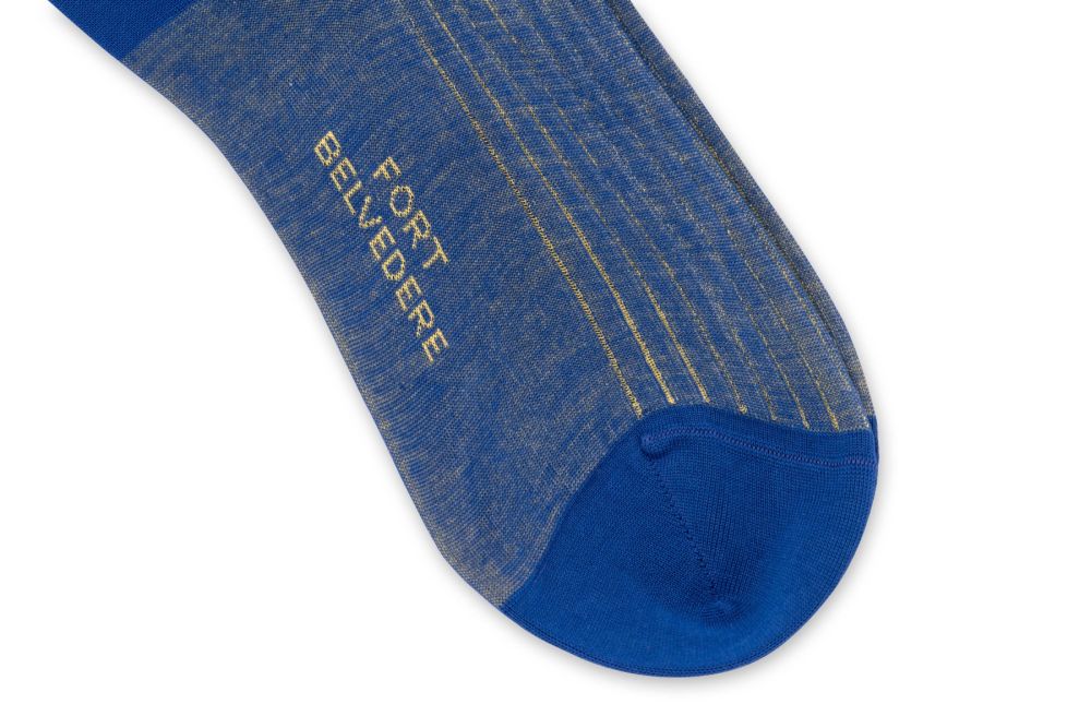Shadow Stripe Ribbed Socks Bright Blue and Yellow Fil d'Ecosse Cotton-Fort Belvedere