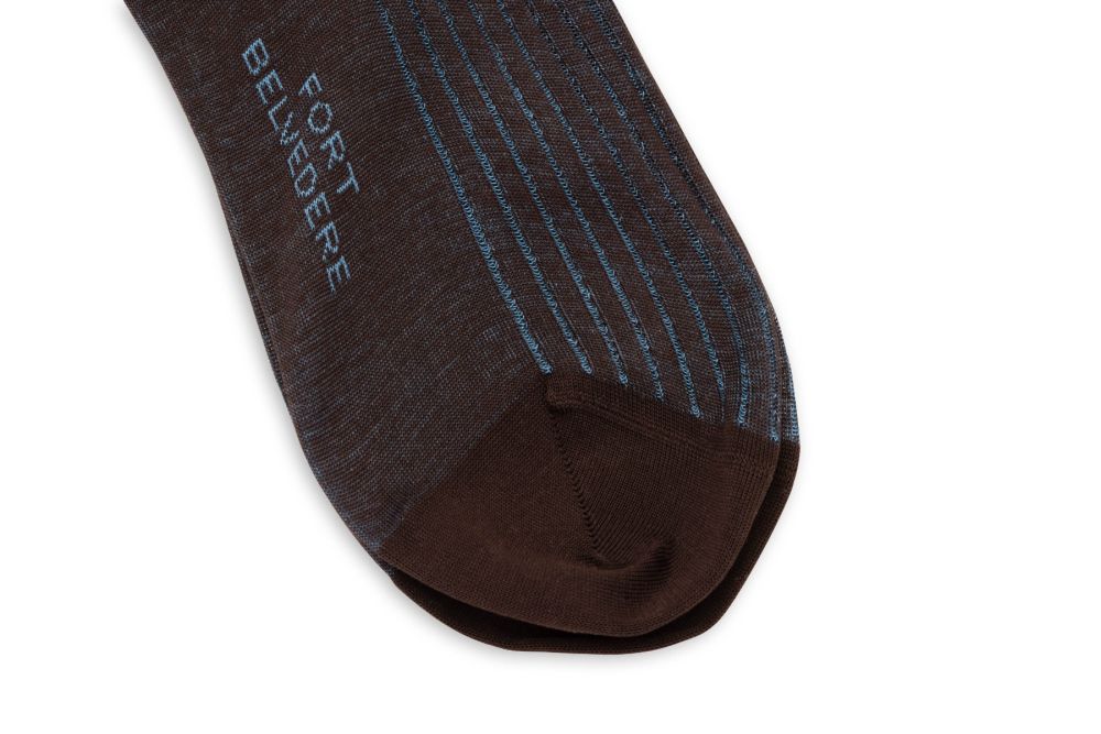 Brown and Bright Blue Shadow Stripe Ribbed Socks Fil d'Ecosse Cotton-Fort Belvedere