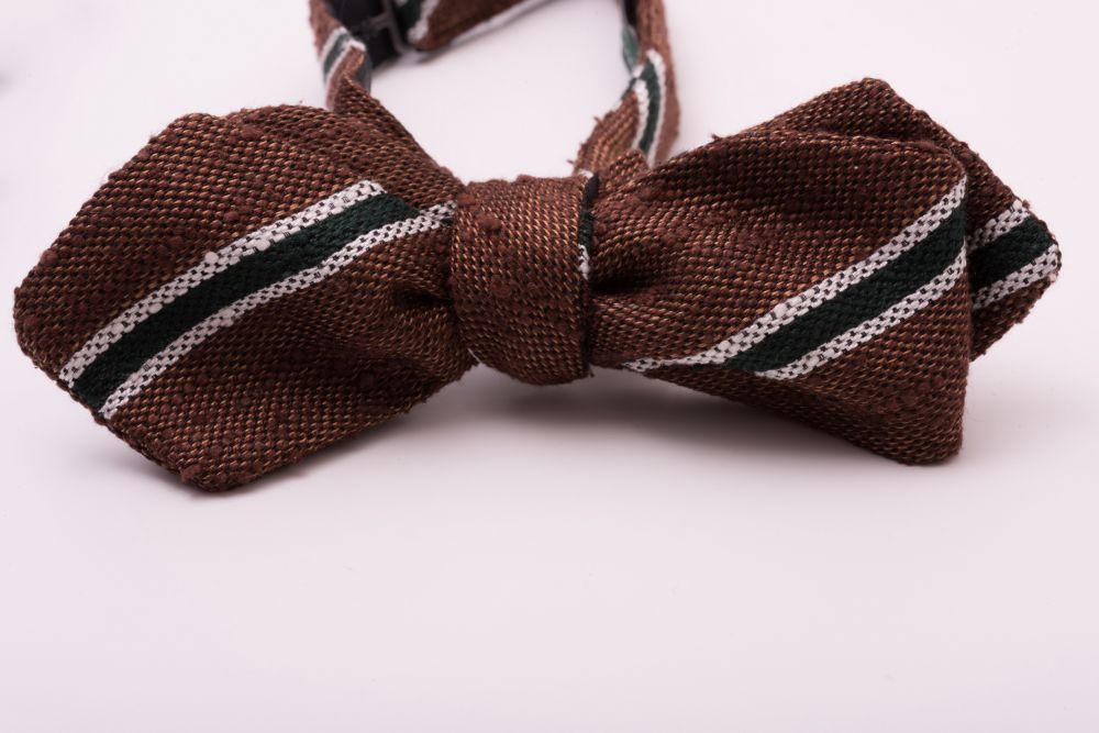 Shantung Silk Striped Two Tone Bow Tie Brown, Green White - Fort Belvedere