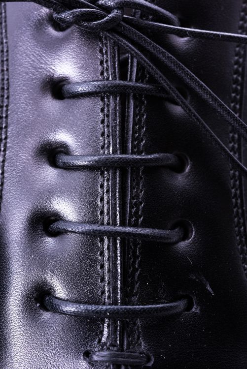 Close up laced up Black Shoelaces Round - Waxed Cotton Dress Shoe Laces Luxury by Fort Belvedere