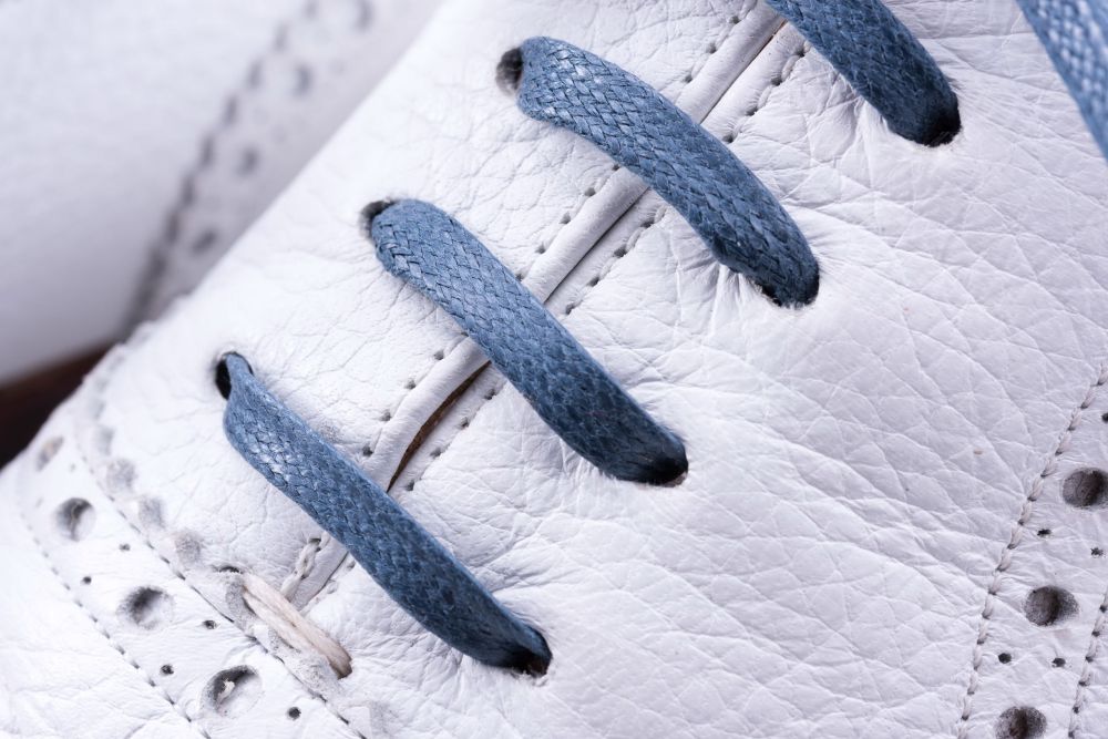 Details 80 cm Blue Grey Shoelaces Flat Waxed Cotton - Luxury Dress Shoe Laces by Fort Belvedere