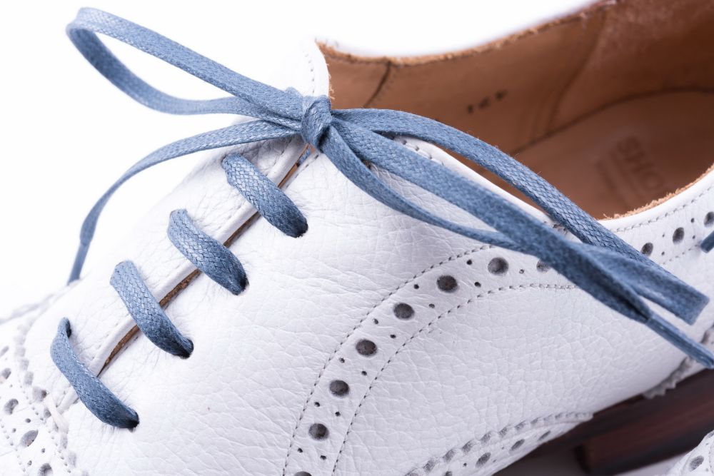 Closer look Blue Grey Shoelaces Flat Waxed Cotton - Luxury Dress Shoe Laces by Fort Belvedere