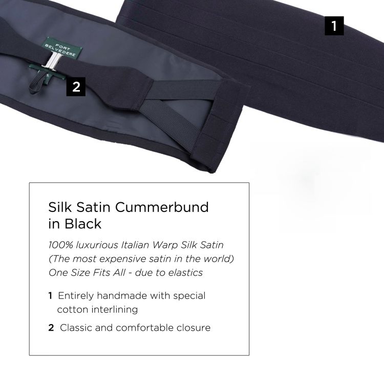 Silk Satin Cummerbund in Black - Small/Medium - Fort Belvedere