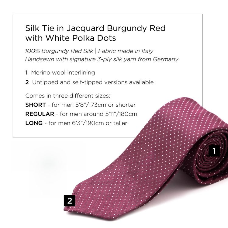 Silk Tie in Jacquard Burgundy Red with White Polka Dots - Fort Belvedere