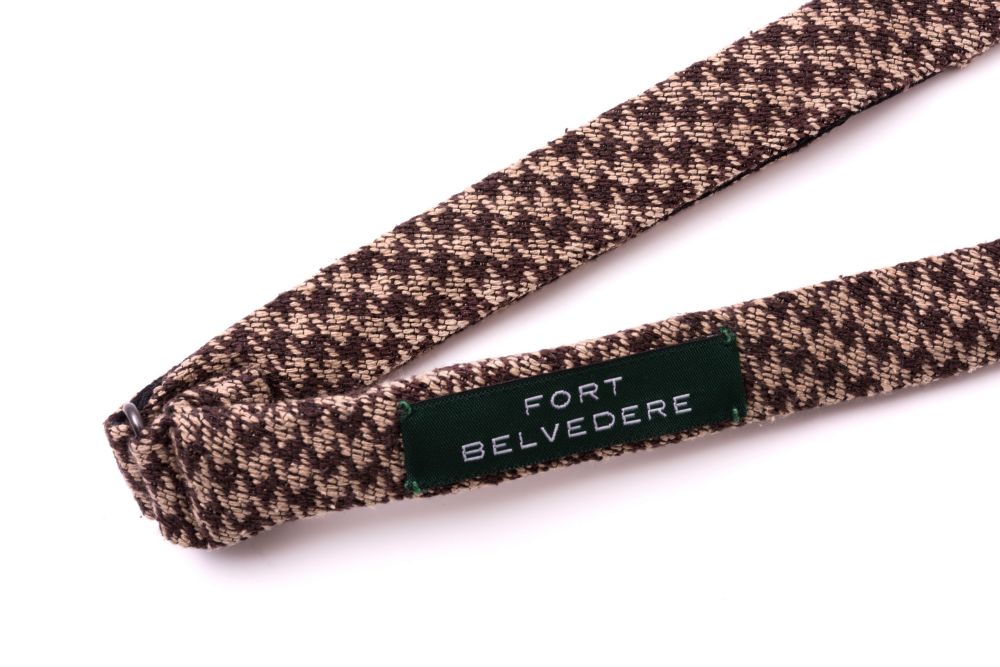 Houndstooth Silk Bourette Bow Tie Dark Brown Beige - Fort Belvedere