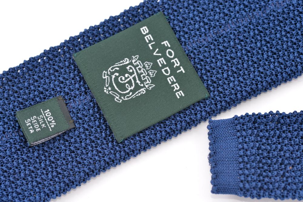 Knit Tie in Solid Prussian Blue Silk Cri dela Soie - Fort Belvedere