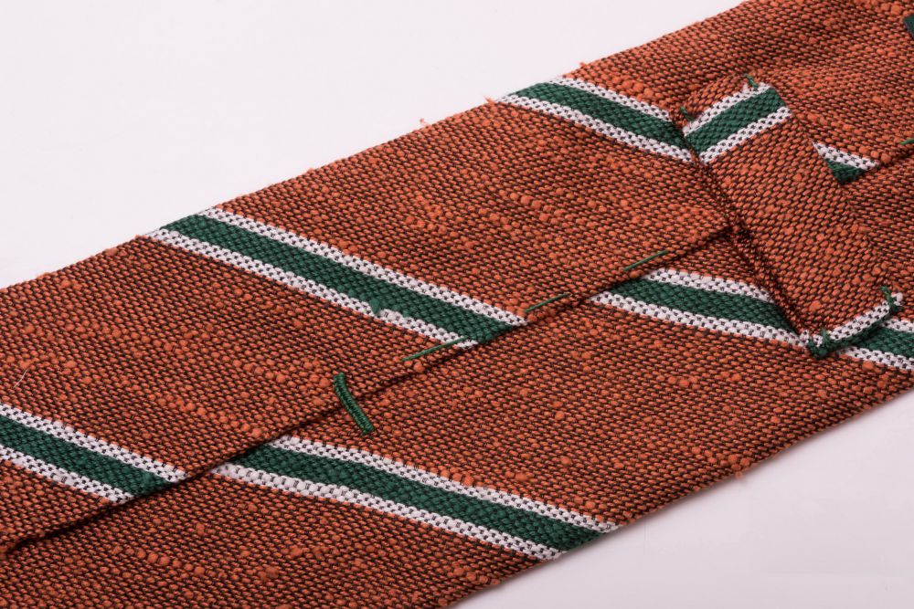 Shantung Striped Bronze Orange, Green, and Cream Silk Tie - Fort Belvedere