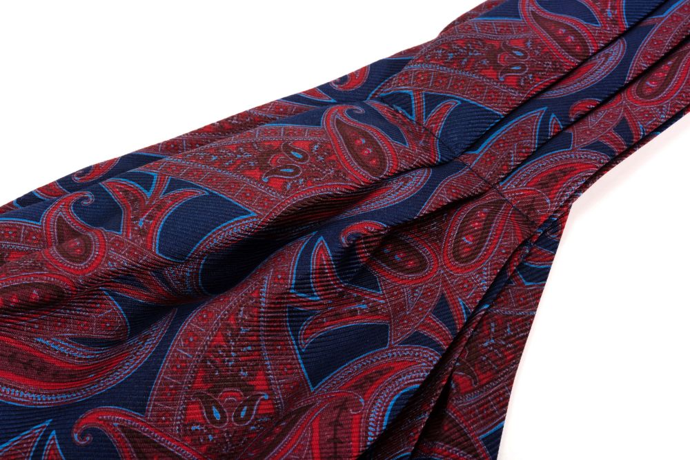 Ascot in Madder Silk with Red, Orange, Navy and Light Blue Paisley - Fort Belvedere