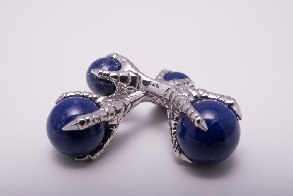 Silver Eagle Claw Cufflinks with Blue Lapis Lazuli 925 Sterling Fort Belvedere