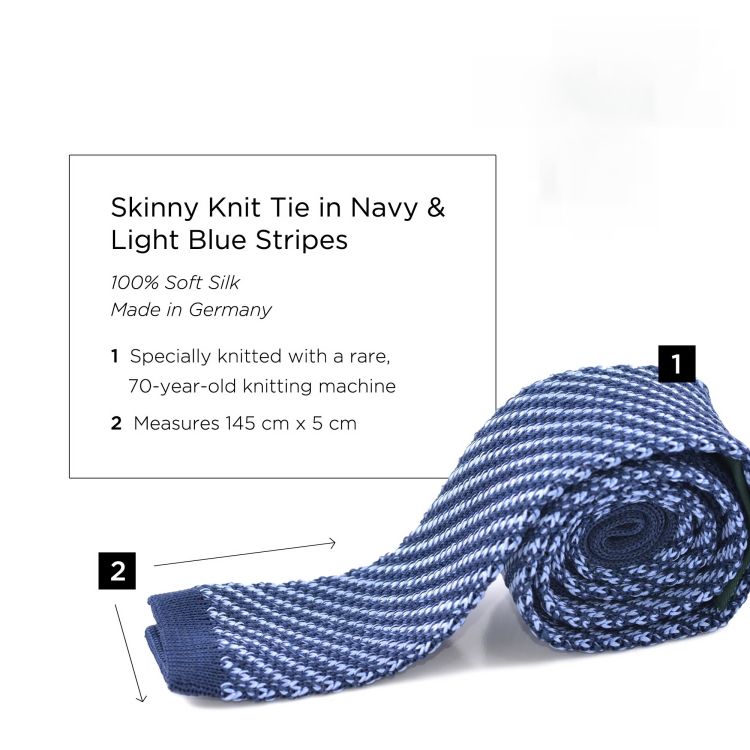 Knit Tie - Skinny Navy & Light Blue Stripes - Fort Belvedere