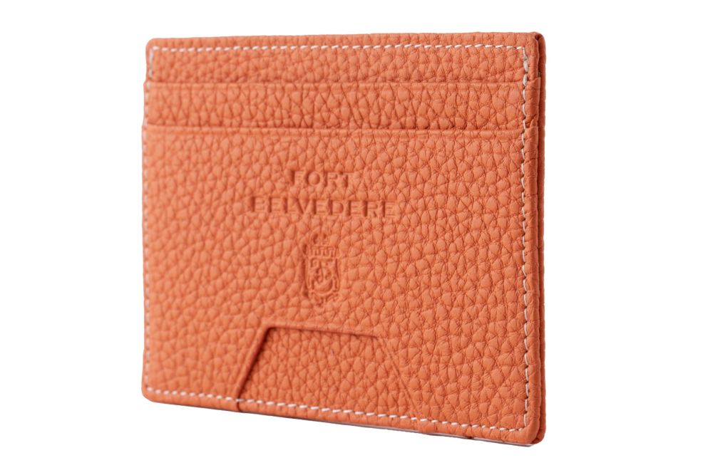 Horizontal angled view of the slim card wallet with cash pocket by Fort Belvedere