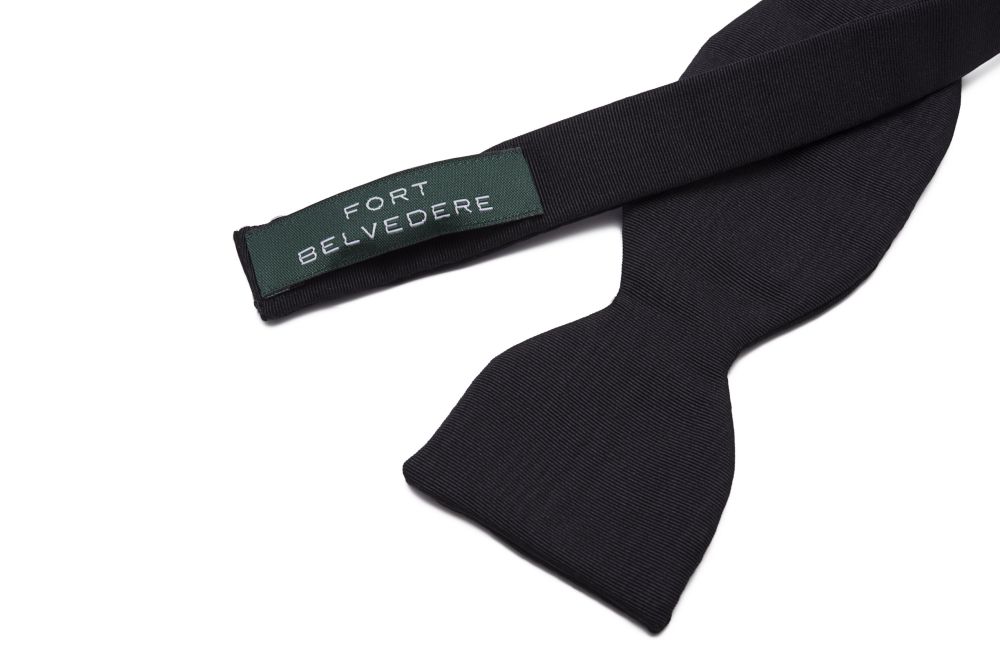 Small Single End Black Silk Moire Bow Tie Fort Belvedere