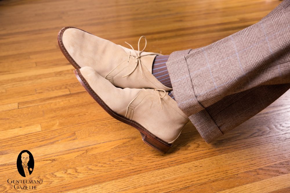 Mid Brown and pale blue Ribbed Over the Calf Socks with Shadow Stripes Cotton Fil d Ecosse - Made in Italy by Fort Belvedere full