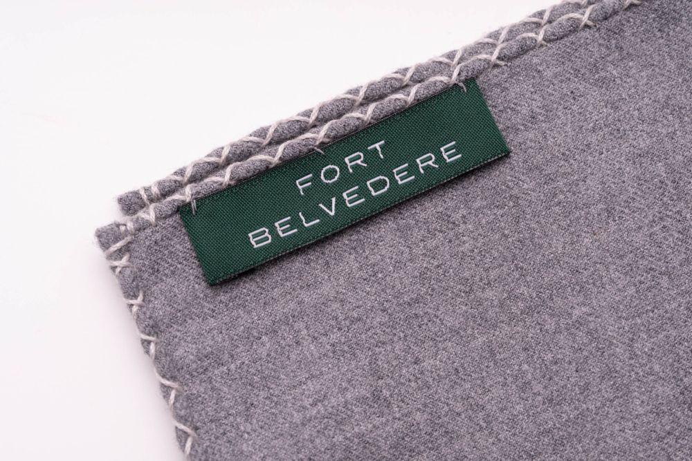 Soft Light Gray Cotton Flannel Pocket Square with handrolled light gray X-stitch edges - Fort Belvedere