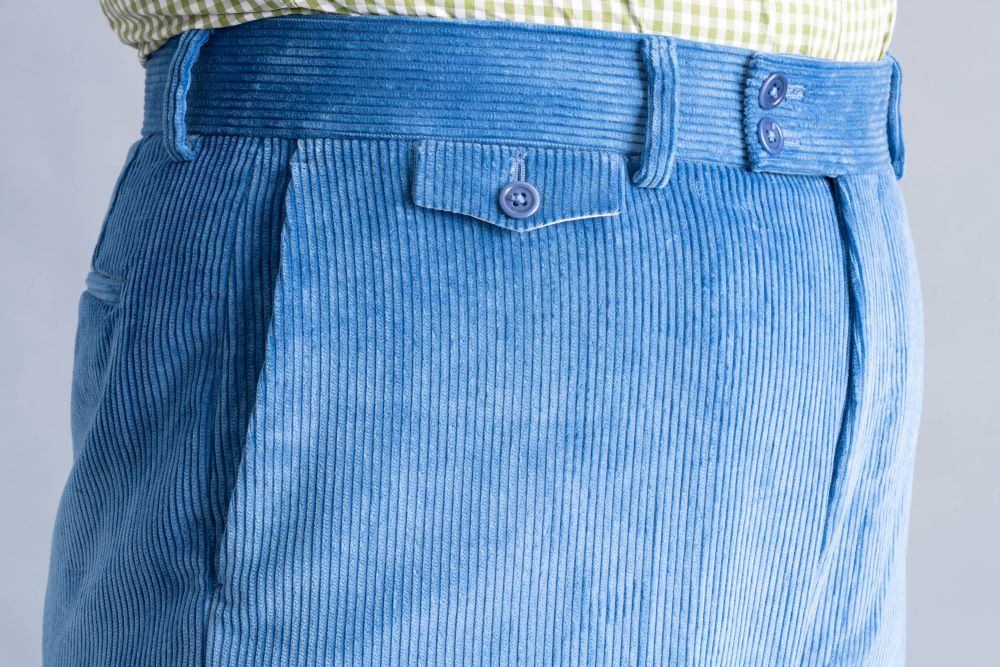 Stancliffe Corduroy Flat Front Trouser in Azure Blue - Waist