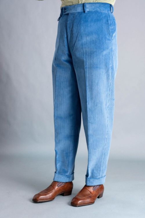 Stancliffe Corduroy Flat Front Trouser in Azure Blue
