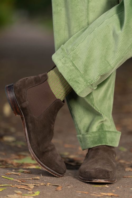 Stancliffe Sage with Mid Brown and Green Shadow Stripe Ribbed Socks-_R5_9411