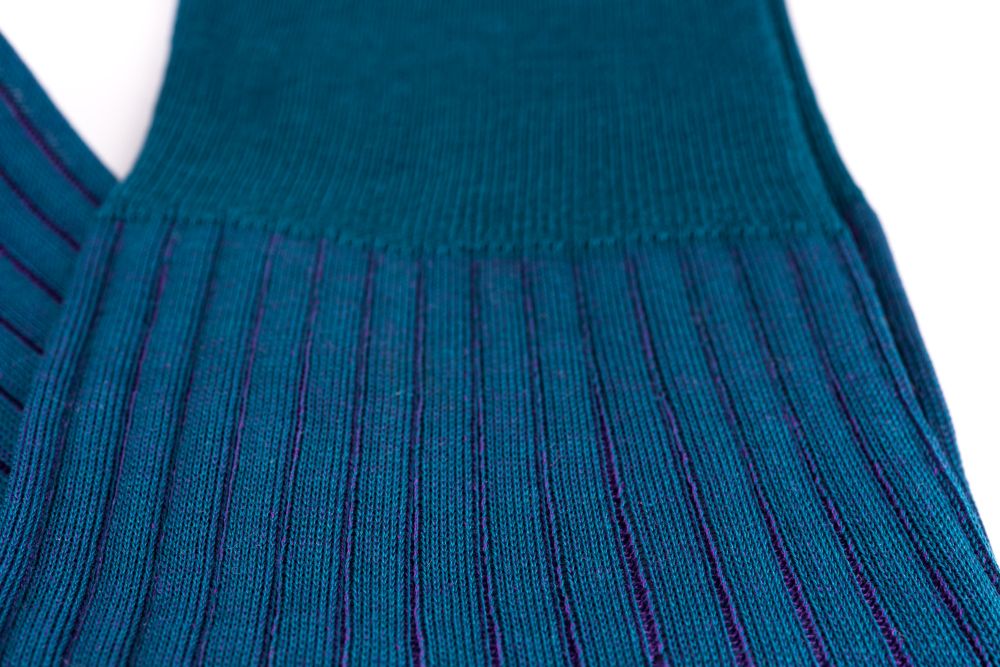 Details of Teal and Purple Shadow Stripe Ribbed Socks Fil d'Ecosse Cotton by Fort Belvedere