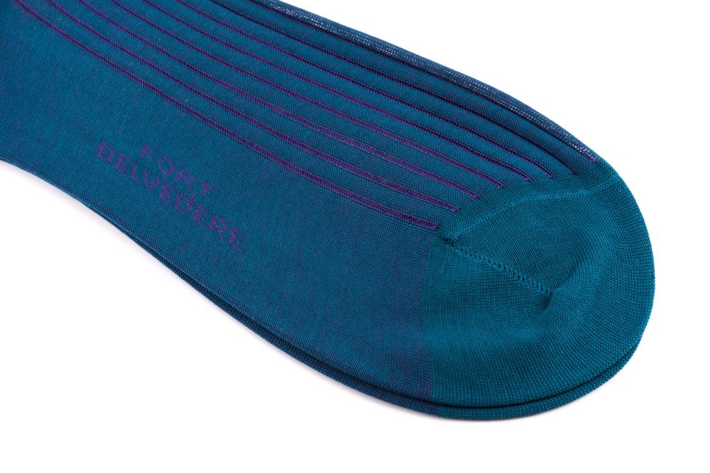 Teal and Purple Shadow Stripe Ribbed Socks Fil d'Ecosse Cotton