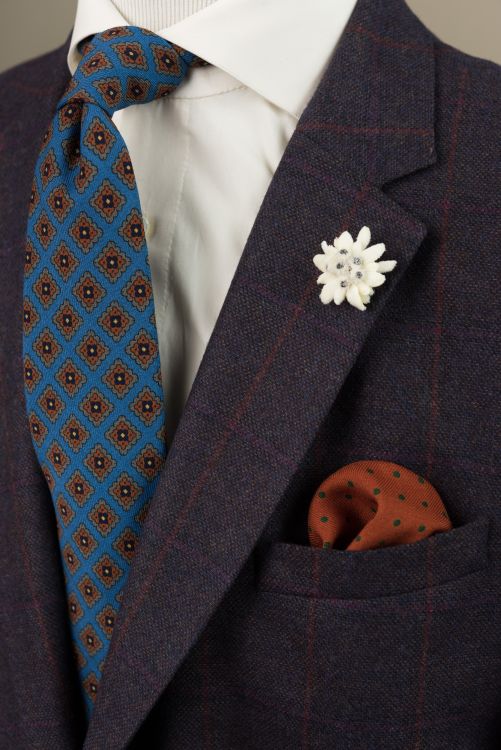 Wool Challis Tie in Mohair blue with Small Geometric Pattern Fort Belvedere