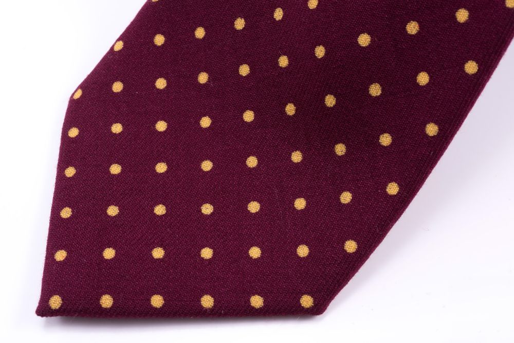 Wool Challis Tie in Burgundy with Yellow Polka Dots Fort Belvedere