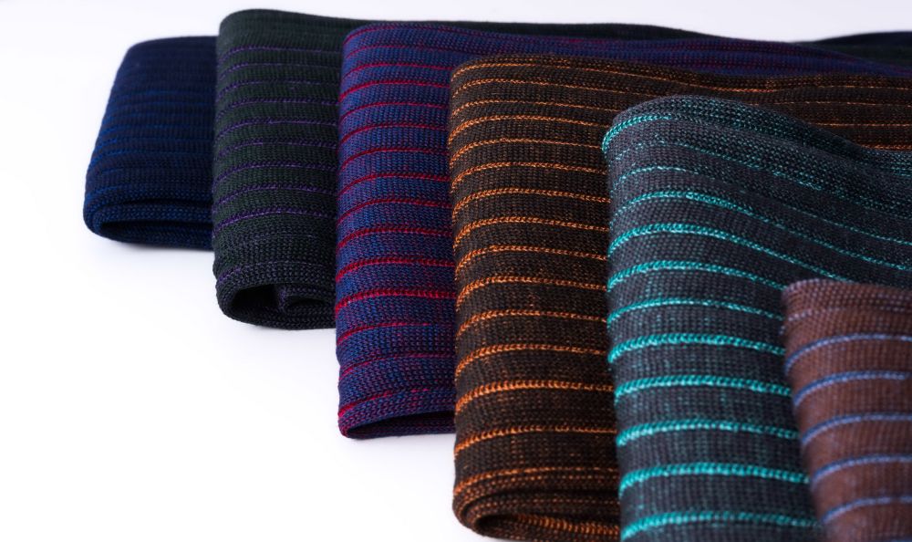 Turquoise, Brown, Orange, Red Blue Green, Purple Ribbed Over the Calf Socks with Shadow Stripes Cotton Fil d Ecosse - Made in Italy by Fort Belvedere-015