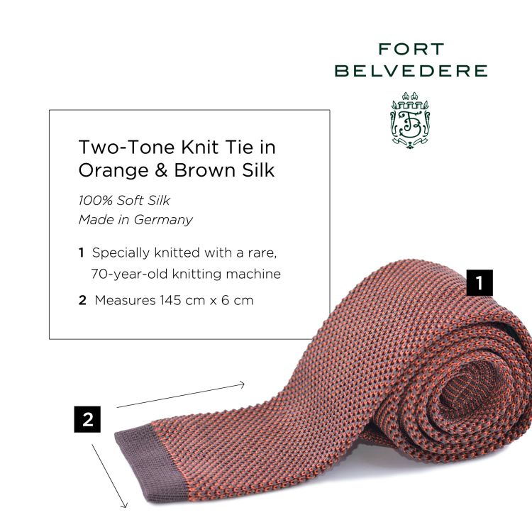 Knit Tie - Two Tone in Orange & Brown Silk - Fort Belvedere