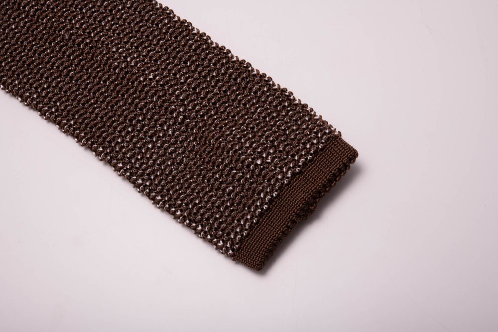 Two-Tone Knit Tie in Brown and Beige Changeant Silk - Fort Belvedere