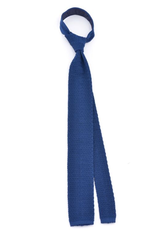 Knit Tie in Solid Prussian Blue Silk Cri dela Soie - Fort Belvedere