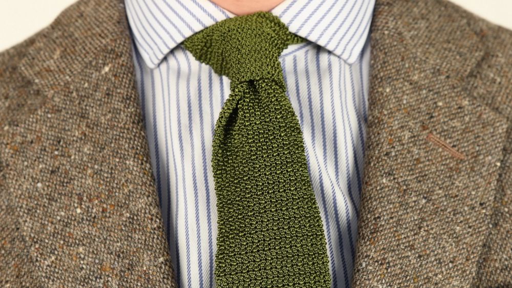 Olive Green Silk Knit Tie Cri de la Soie - Fort Belvedere